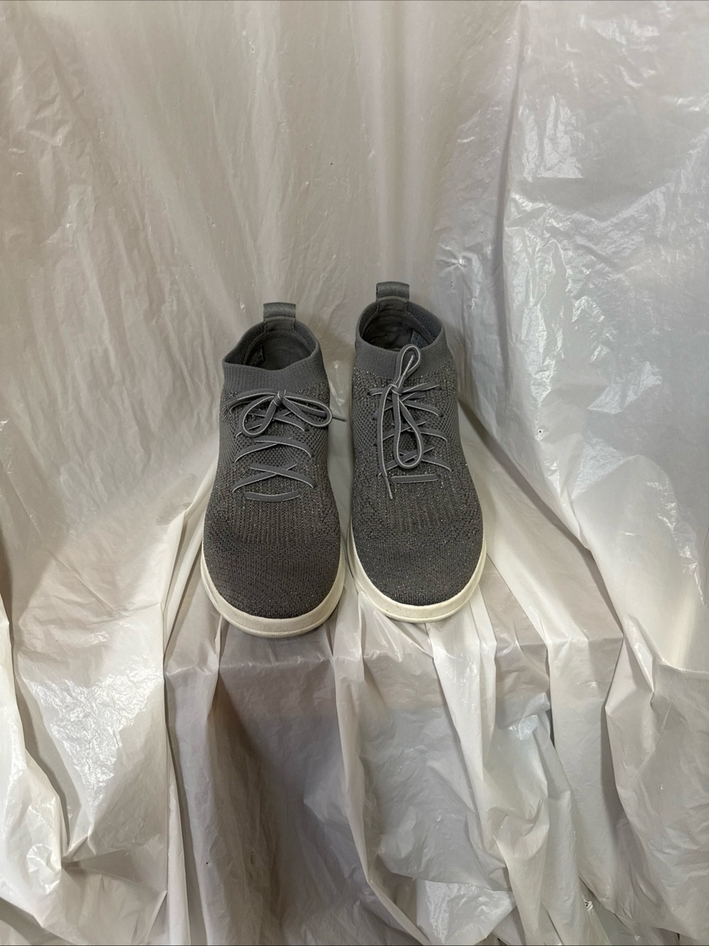 Gray Knit Slip-On Sneakers by Fitflop with White Soles size 8